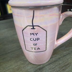 Pink Ceramic Tea Mug with Lid